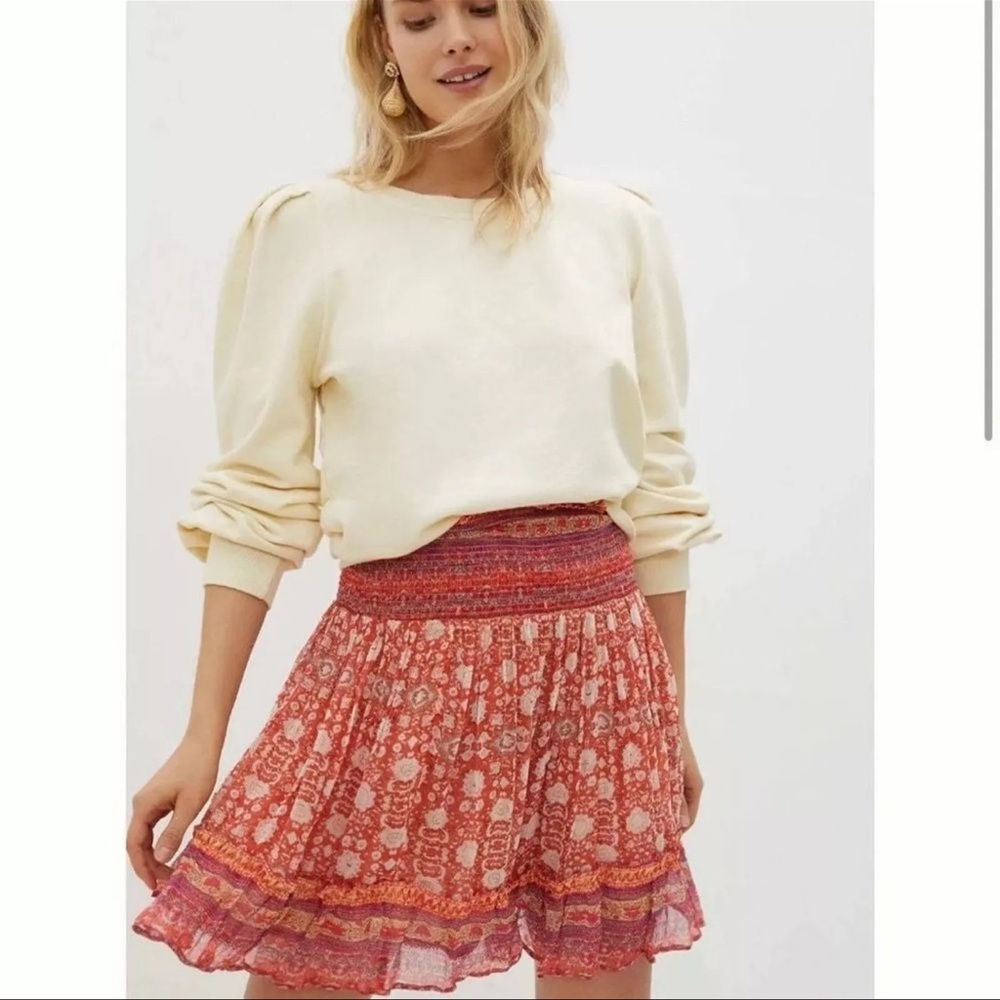 Anthropologie Red and Pink Floral Mini Skirt